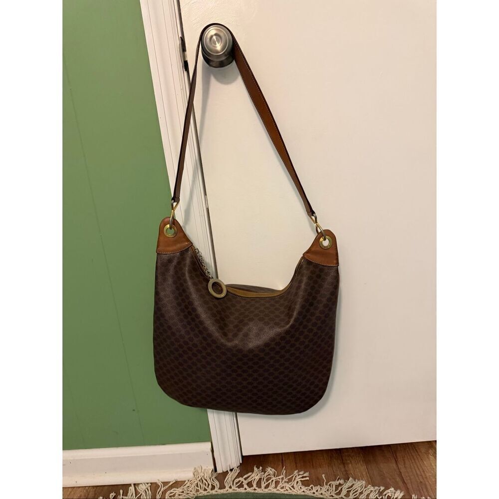 Vintage Celine Paris Brown Macadam Hobo Shoulder Bag Made in Italy